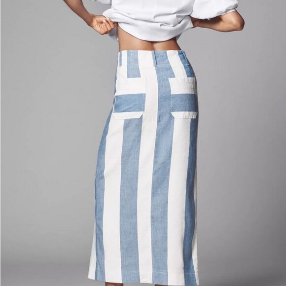 The Colette Linen Blend Maxi Skirt by Maeve Anthropologie Blue Stripe size XL - Picture 3 of 12